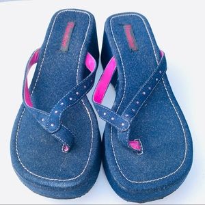 Denim Rhinestone Wedge Sandals